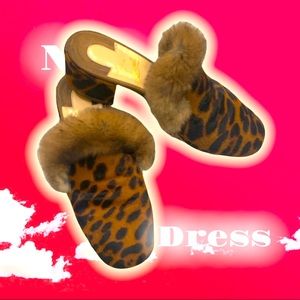 Christian Louboutin 37.5 - Pony (cow hide) leopard with rabbit fur trim.